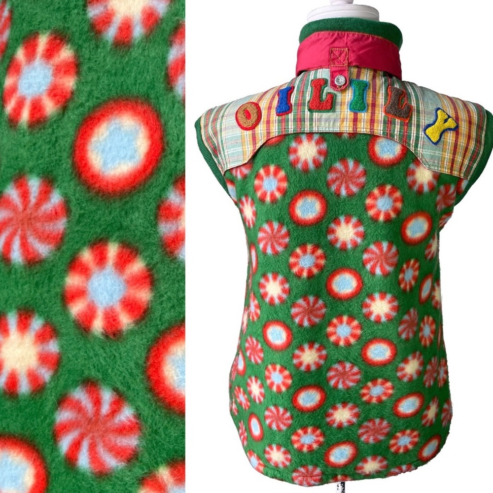 OILILY Vintage Vest Spell-Out Embroidery Peppermint Swirl Candy Print Small